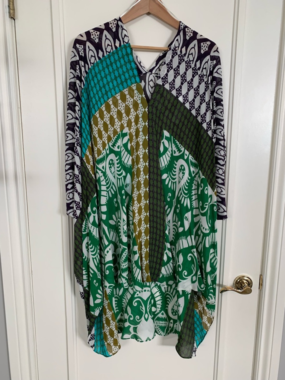 Zara Green White Teal Olive Patterned Caftan
